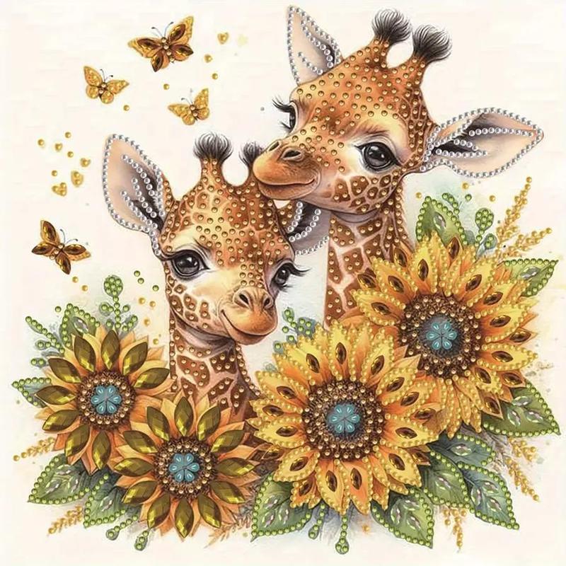 Handmade Diamond Arts Colorful Painting Paint Kit, 1 Count Giraff & Sunflower Pattern 5D Diamond Arts Colorful Painting without Frame, Home Wall Decoration