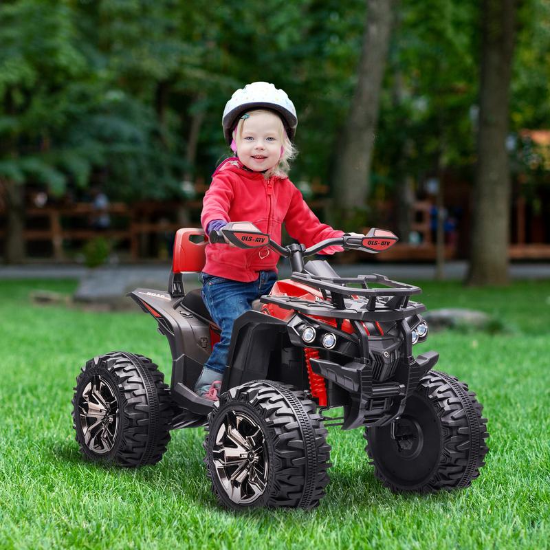  Aosom 12V Kids 4 Wheeler, Ride on ATV for Kids with Music, Realistic Headlights & Wide Wheels, Toddler Quad for Boys and Girls