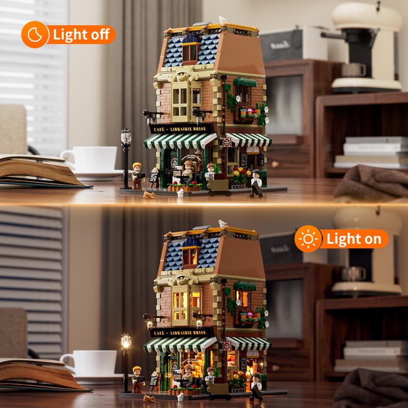 Funwhole Book-Cafe Lighting Building-Bricks Set 1718 Pcs- City Town Coffee House LED Light Modular Construction Building Model Sets Holiday Gife  for Adults and Teen