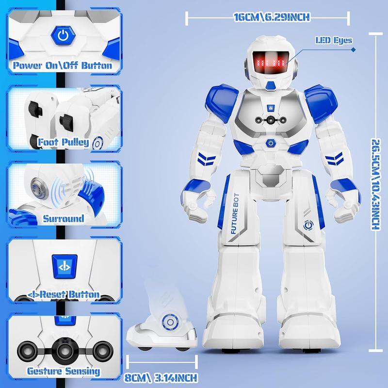 Robot Toys for Kids, Remote Control Robot with Programmble Walking & Dancing Adjustable Volume RC Gesture Sensing Smart Robot Toy for Ages 3 4 5 6 8 10 12 Boy Girl Ideal Blue