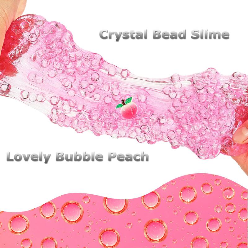 Premade Crystal Slime Rose Pink Jelly Cube Glimmer Crunchy Slime, Includes 4 Sets of Slime Add-ins, Party Favors for Kids, Sensory and Tactile Stimulation, Stress Relief, for Girls & Boys