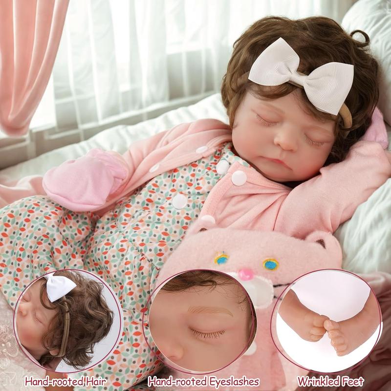 BABESIDE Reborn Baby Dolls Girl - 20 Inch Full Vinyl Body Anatomically Correct - Hand-Rooted Hair Eyes Closed Sleeping Baby - Realistic-Newborn Real Life Baby Dolls with Accessories for Kids Age 3+