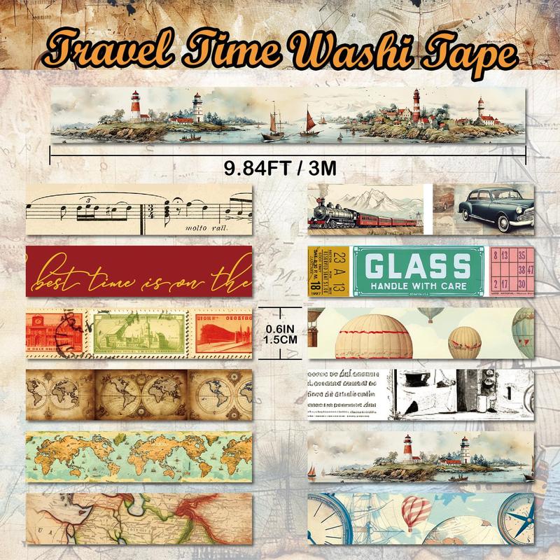 Vintage World Map Pattern Washi Tape, 12 Rolls set Retro Scrapbooking Tape, Decorative Tape for DIY Craft, Gift Wrapping, Journaling, Scrapbooking