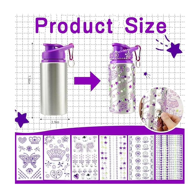 Decorate Your Own Water Bottle Kits for Girls Age 4-6-8-10-12, Water Bottle for Girls, Birthday Gifts for Girls 4-6-8-12, Arts and Crafts Toys Gifts for Girls, Diamond Painting Kits