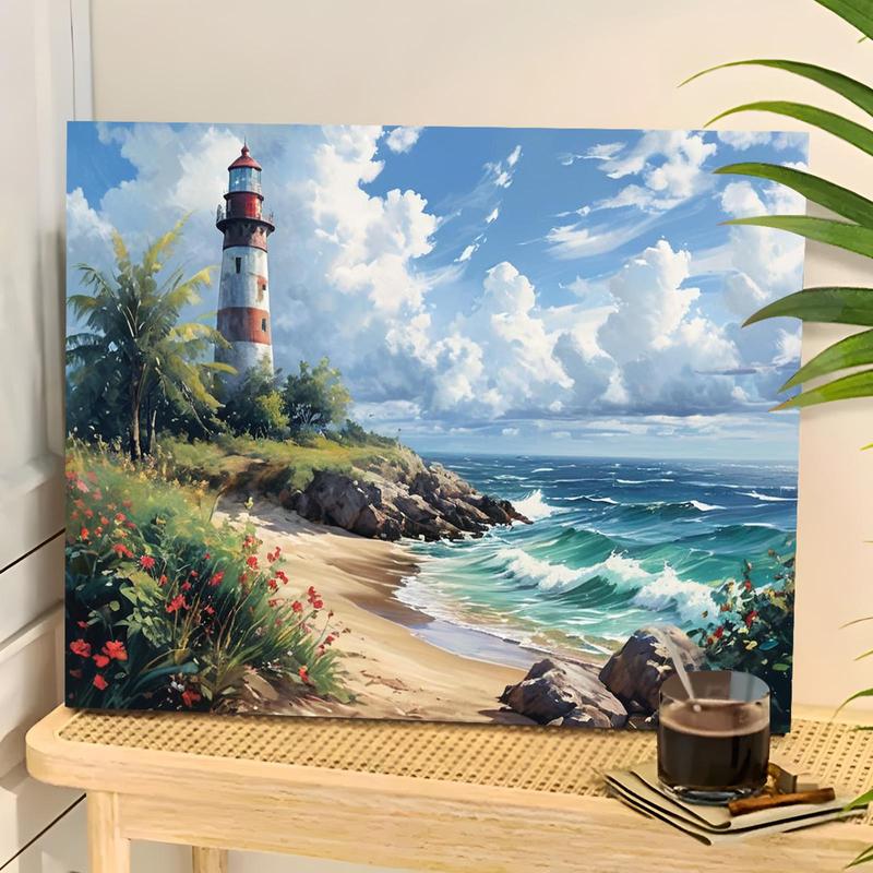 Lighthouse Pattern DIY Painting by Numbers Kit without Frame, 1 Set DIY Acrylic Painting Kit with Tools, Wall Art Decor for Home Living Room Bedroom