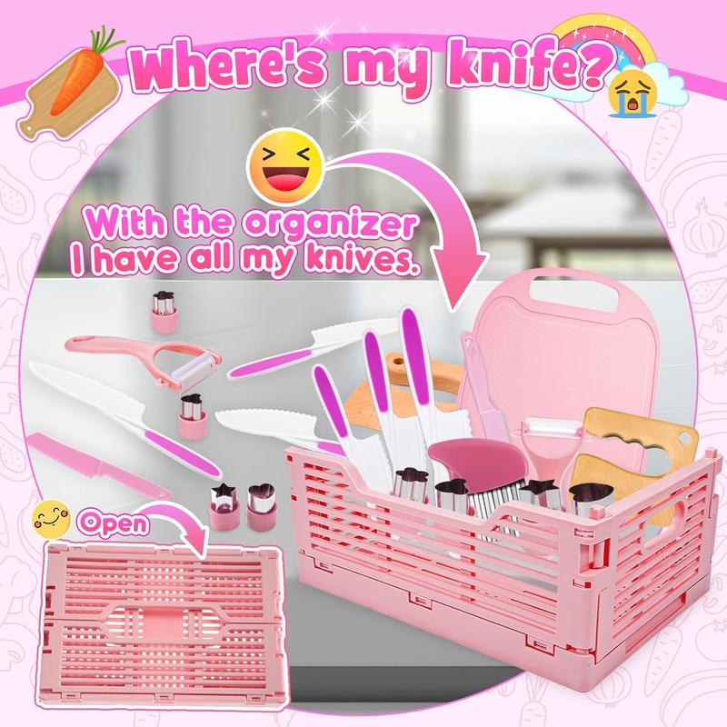 Christmas gift Girls Gifts Kids Knife Set for Real Cooking & Basket,Gifts Toys for 3 4 5 6 7 8 9 10 Year Old Girls Birthday Gifts,Montessori Toys Kitchen Tools for Toddlers Kids Cooking Sets Real,Learning Girls Toys