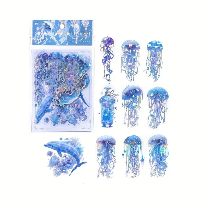 120pcs Ocean Wonders Sticker Set - Jellyfish, Octopus & More Sparkling Golden Foil Shells Self-Adhesive Decals for Scrapbooking & Crafting