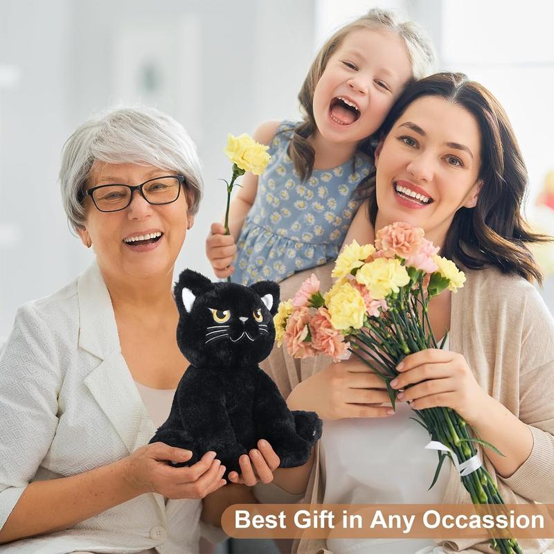 Irritable black cat stuffed with lavender scent, heated stuffed animal for cramps and pain, plush warm stuffed black cat hugged before bedtime, stress relieving gift for cats