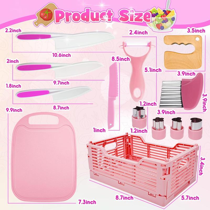 Christmas gift Girls Gifts Kids Knife Set for Real Cooking & Basket,Gifts Toys for 3 4 5 6 7 8 9 10 Year Old Girls Birthday Gifts,Montessori Toys Kitchen Tools for Toddlers Kids Cooking Sets Real,Learning Girls Toys