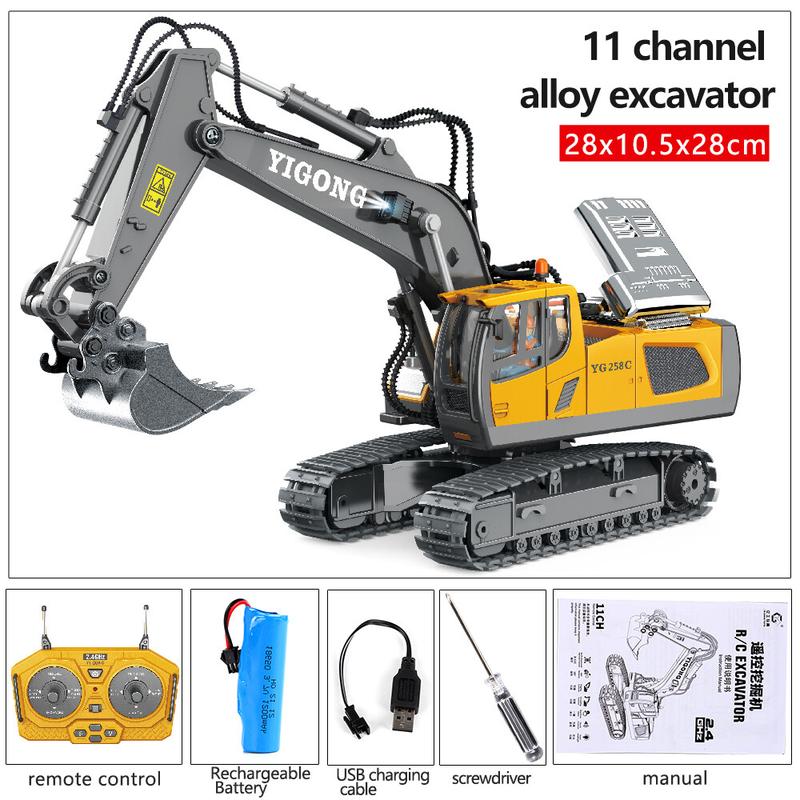 [Local Stock]RC Car 2.4G 1:20 11 Channels 9 Channels Alloy RC Excavator Dump Trucks Bulldozer Alloy Plastic Engineering Vehicle Electronic Toys For Kids Boy Gifts