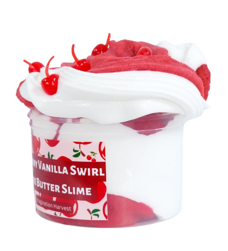 Imagination Harvest Cherry Icee and Vanilla Butter Slime Swirl - Scented Slime with Cherry Charms - 8oz