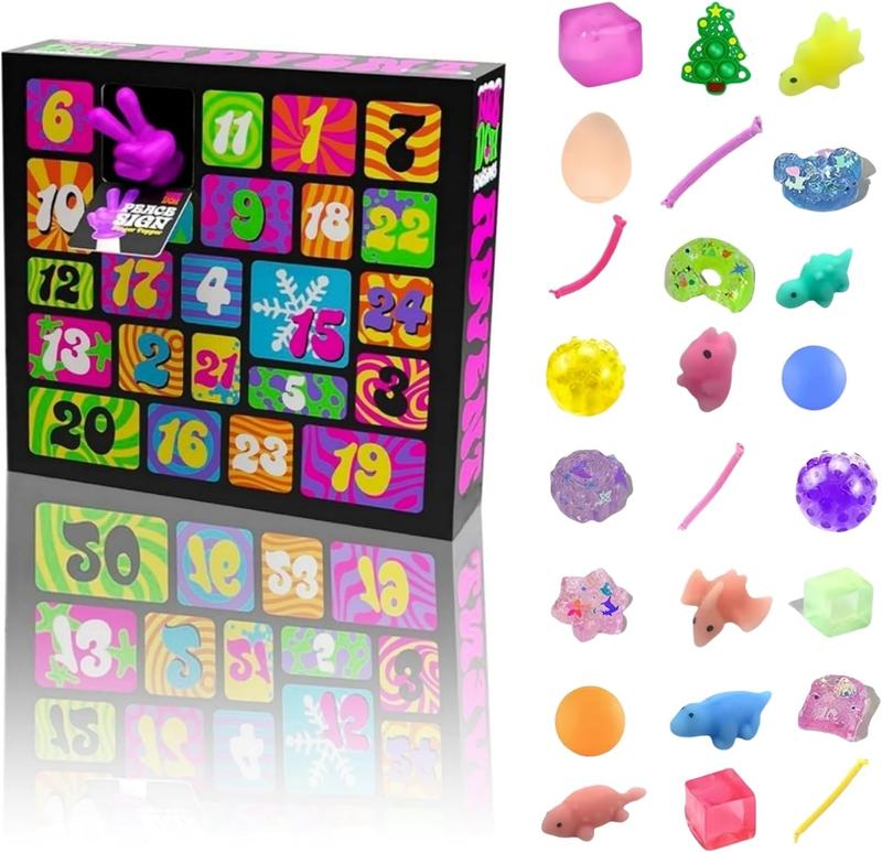 Nee Doh Squishmas 24 Piece Mini Toy Advent Calendar - 2024 Gift Blind Box Unboxing - Perfect Gift Blind Box, Surprise Winning Toys