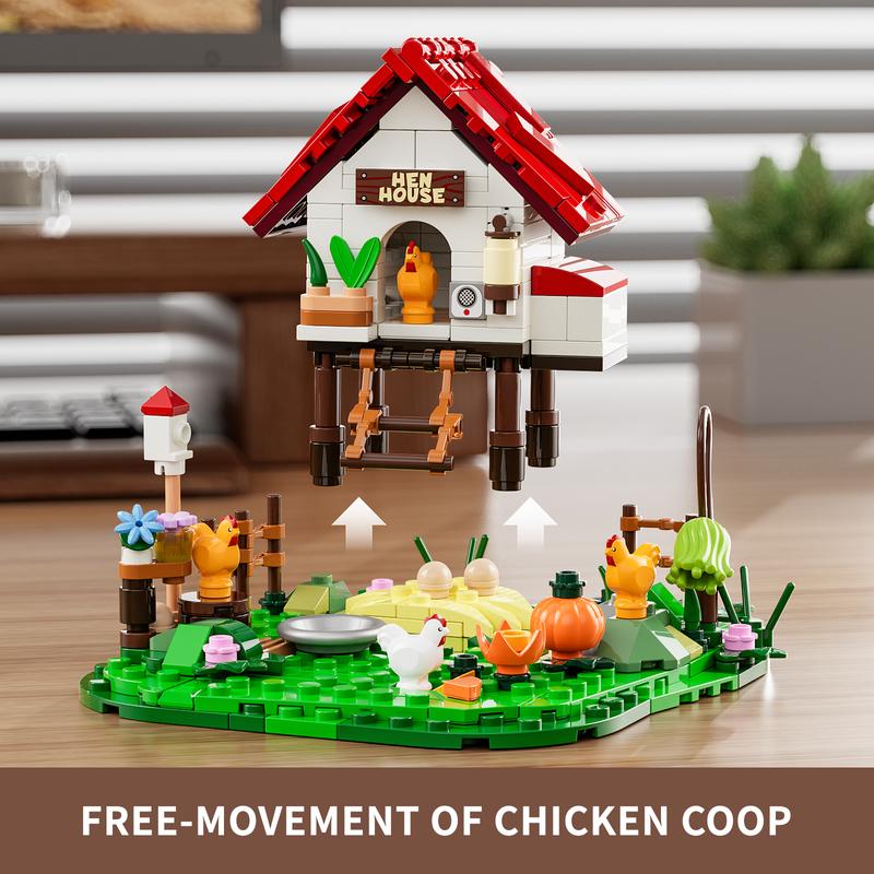 Funwhole The Hen House Lighting Building-Bricks Set -  Farm Life  Series Collectible Display Toys Gift Set 323 Pcs for Boys and Girls