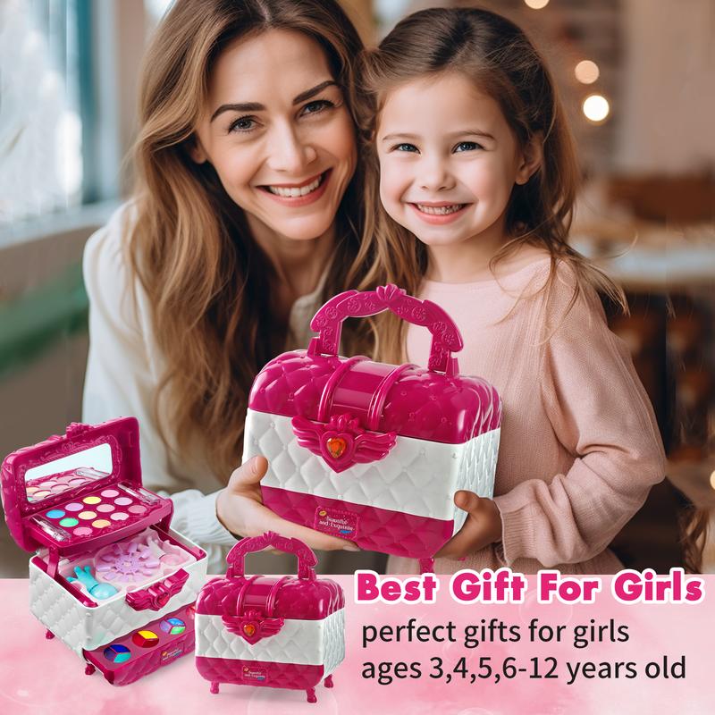 Makeup Kit for Girl, Princess Pretend Play Makeup Set Toys with Mirror, Kids Birthday Gifts