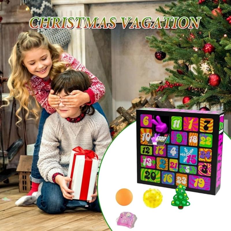 Nee Doh 2024 Advent Calendar – 24 Mini Squishy Toys for Kids, Fun Countdown with Vibrant Animal Designs – Perfect Christmas, Birthday & Party Favors