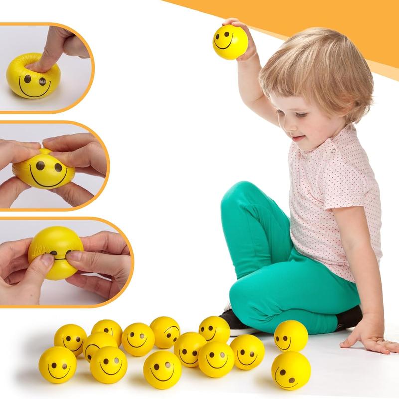 Face Stress Balls, 2inch Funny Squeeze Balls 12PCS Yellow Smile Balls Mini Stress Relief Balls for Kids Adults School Carnival Reward Party Bag Gift