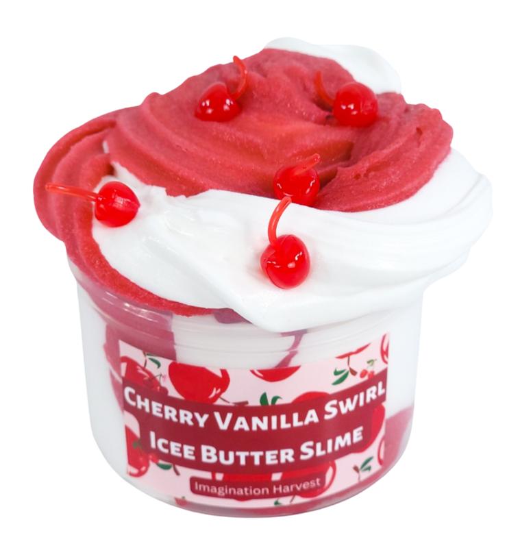 Imagination Harvest Cherry Icee and Vanilla Butter Slime Swirl - Scented Slime with Cherry Charms - 8oz