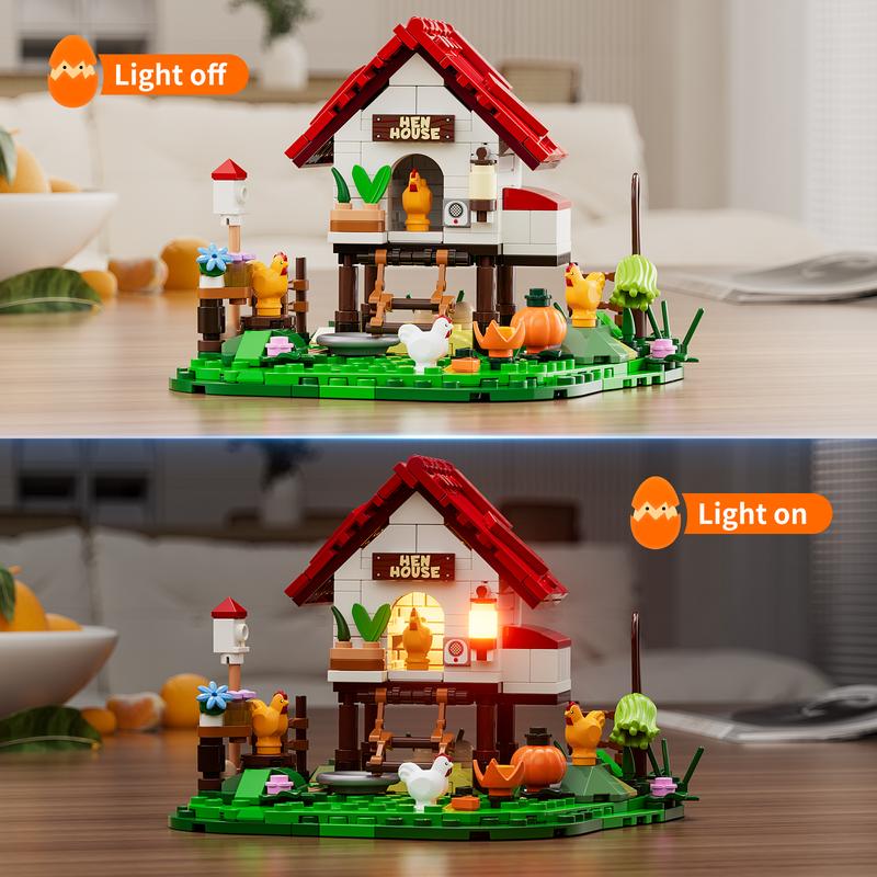 Funwhole The Hen House Lighting Building-Bricks Set -  Farm Life  Series Collectible Display Toys Gift Set 323 Pcs for Boys and Girls