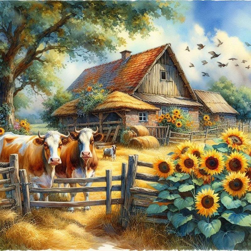 Sunflower & Farm Pattern DIY Diamond Arts Colorful Painting without Frame, 1 Count 5D Diamond Arts Colorful Painting Kit, Wall Art Decor for Home Living Room