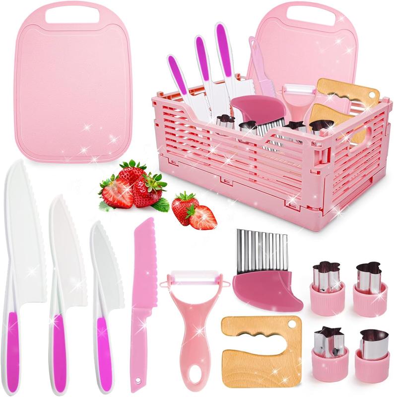 Christmas gift Girls Gifts Kids Knife Set for Real Cooking & Basket,Gifts Toys for 3 4 5 6 7 8 9 10 Year Old Girls Birthday Gifts,Montessori Toys Kitchen Tools for Toddlers Kids Cooking Sets Real,Learning Girls Toys