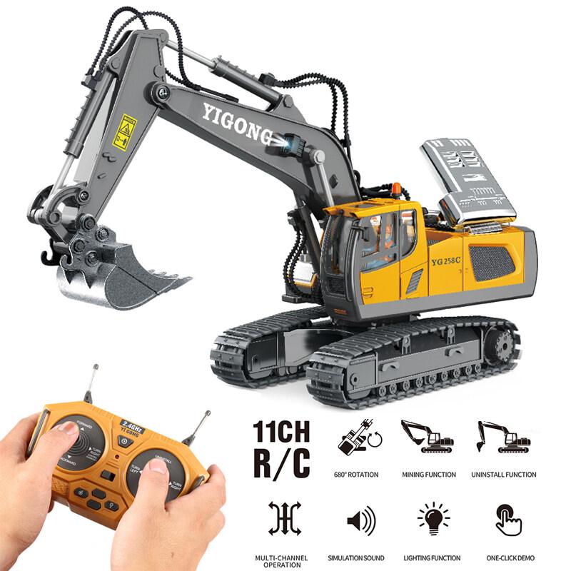 [Local Stock]RC Car 2.4G 1:20 11 Channels 9 Channels Alloy RC Excavator Dump Trucks Bulldozer Alloy Plastic Engineering Vehicle Electronic Toys For Kids Boy Gifts