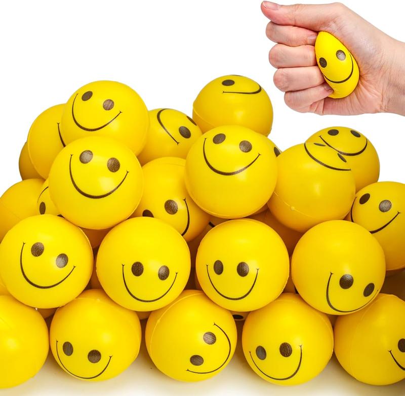 Face Stress Balls, 2inch Funny Squeeze Balls 12PCS Yellow Smile Balls Mini Stress Relief Balls for Kids Adults School Carnival Reward Party Bag Gift