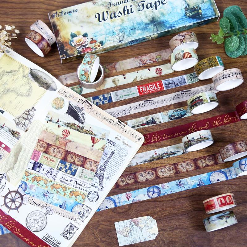 Vintage World Map Pattern Washi Tape, 12 Rolls set Retro Scrapbooking Tape, Decorative Tape for DIY Craft, Gift Wrapping, Journaling, Scrapbooking