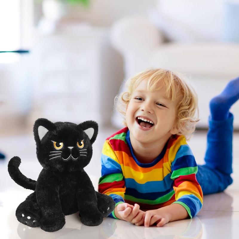 Irritable black cat stuffed with lavender scent, heated stuffed animal for cramps and pain, plush warm stuffed black cat hugged before bedtime, stress relieving gift for cats