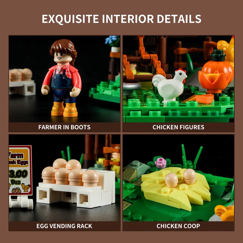 Funwhole The Hen House Lighting Building-Bricks Set -  Farm Life  Series Collectible Display Toys Gift Set 323 Pcs for Boys and Girls