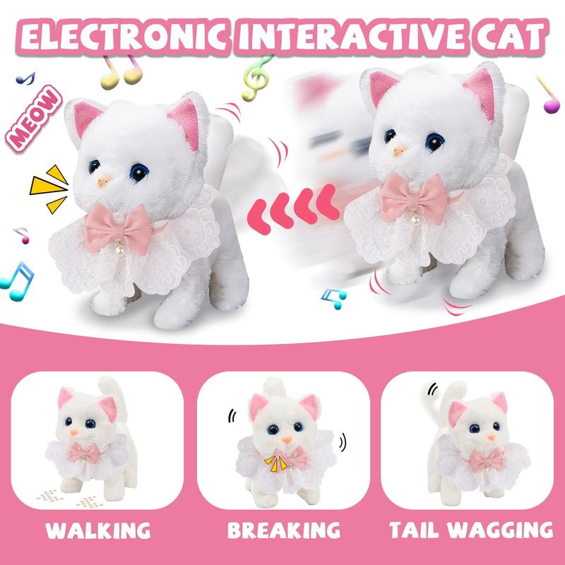 Pretend Play Plush Cat Toy, Walking Interactive Cat, Christmas Birthday Gift for Kids Boys Girls Children