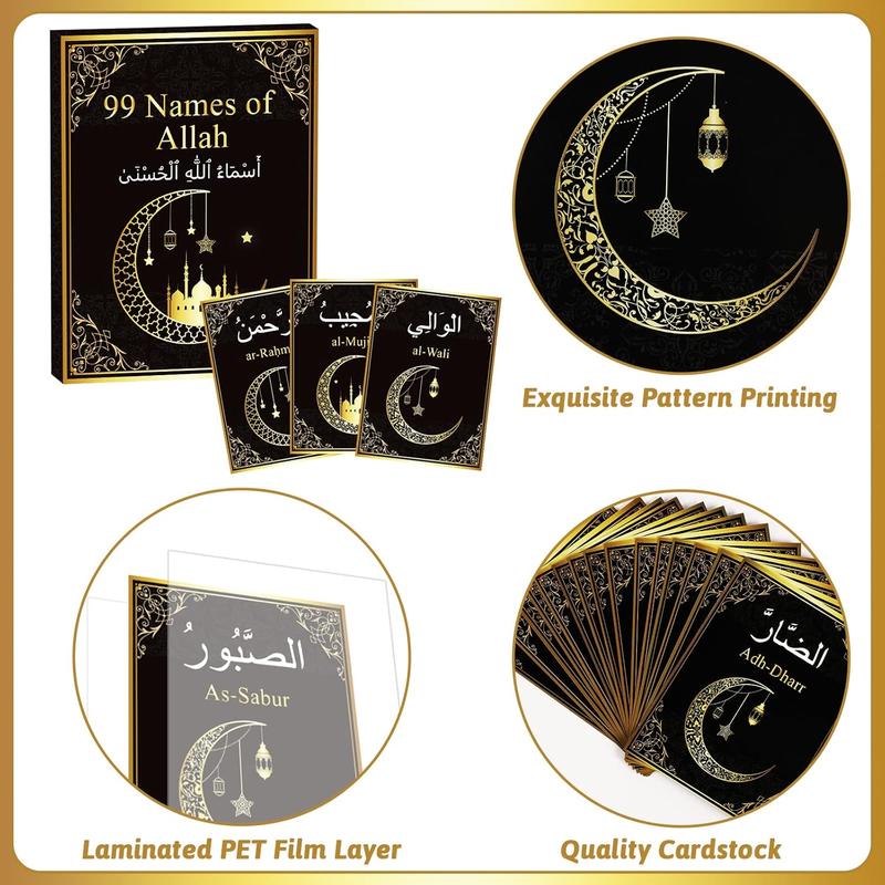 99 Names of Allah Flashcards Quran Verses Asma UI Husna Cards Eid Al Adha Learning Cards in Arabic and English Eid or Ramadan Gifts for Family Friends 5.7×3.1 Inches