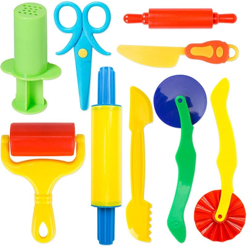 Playdough Tool Kit,9 Pcs Basic Play Dough Tools Starter Set for Kids Includes Cutters Roller, Rolling Pins, Safety Scissors,Dough Extruder,Plastic Knife