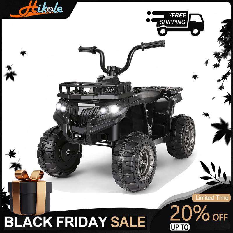 Hikole Ride-ons Toy Kids ATV, 12V Electric 4 Wheeler for Kids with Music Player, LED Lights, Seat Belt, Battery Powered Toddler Quad Ride on ATV