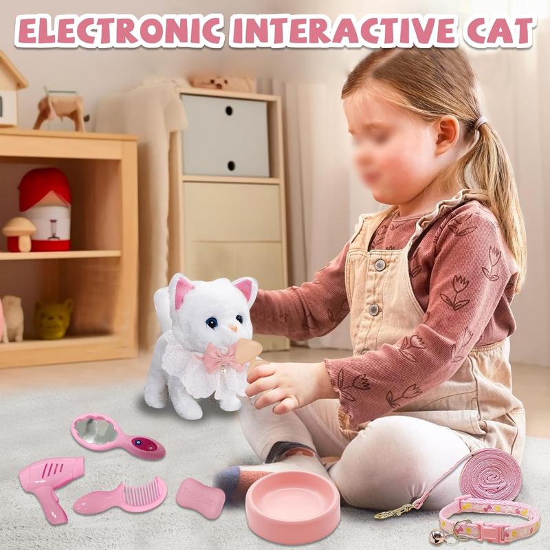 Pretend Play Plush Cat Toy, Walking Interactive Cat, Christmas Birthday Gift for Kids Boys Girls Children