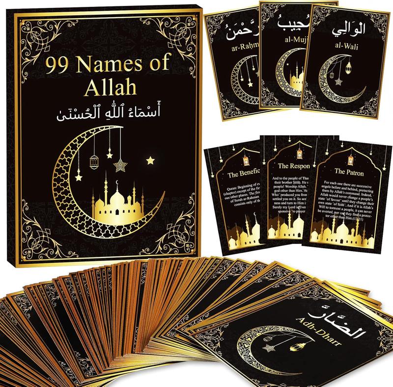 99 Names of Allah Flashcards Quran Verses Asma UI Husna Cards Eid Al Adha Learning Cards in Arabic and English Eid or Ramadan Gifts for Family Friends 5.7×3.1 Inches