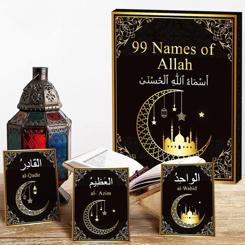 99 Names of Allah Flashcards Quran Verses Asma UI Husna Cards Eid Al Adha Learning Cards in Arabic and English Eid or Ramadan Gifts for Family Friends 5.7×3.1 Inches