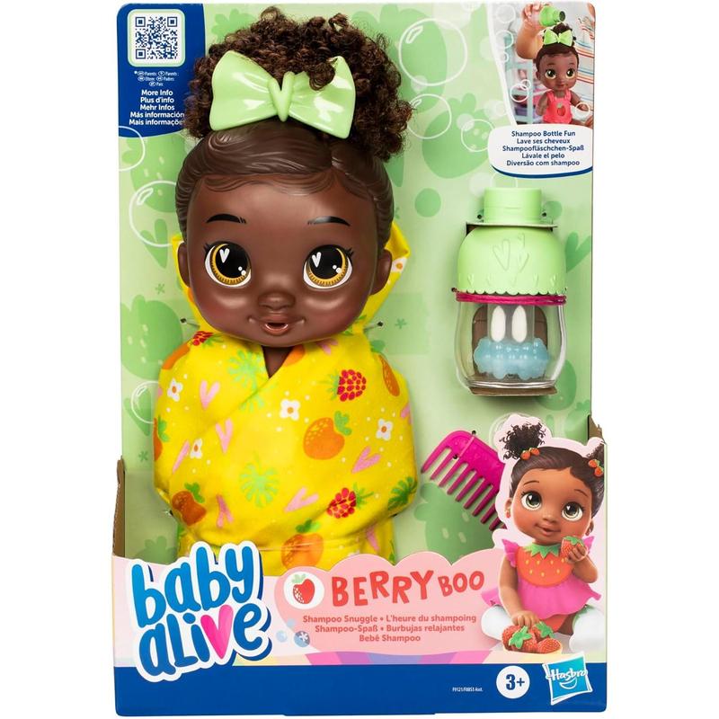 Baby Alive Shampoo Snuggle Berry Boo Black Hair 11 Inch Water Baby Doll Playset, Toys for 3 Year Old Girls & Boys & Up