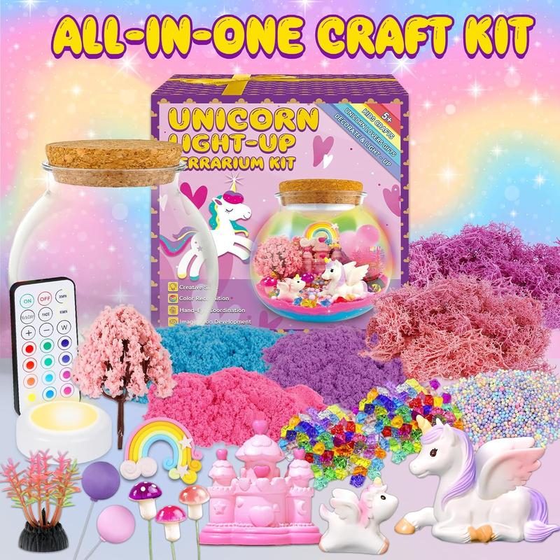 Unicorn Terrarium Crafts Kit for Kids-LED Night Light Up & Remote Unicorn Birthday Gifts Toys for Girls Ages5 6 7 8 9 10 Year Old-Christmas Gifts for Girls