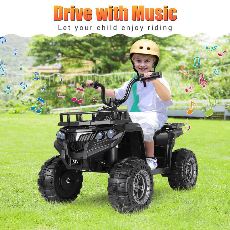 Hikole Ride-ons Toy Kids ATV, 12V Electric 4 Wheeler for Kids with Music Player, LED Lights, Seat Belt, Battery Powered Toddler Quad Ride on ATV