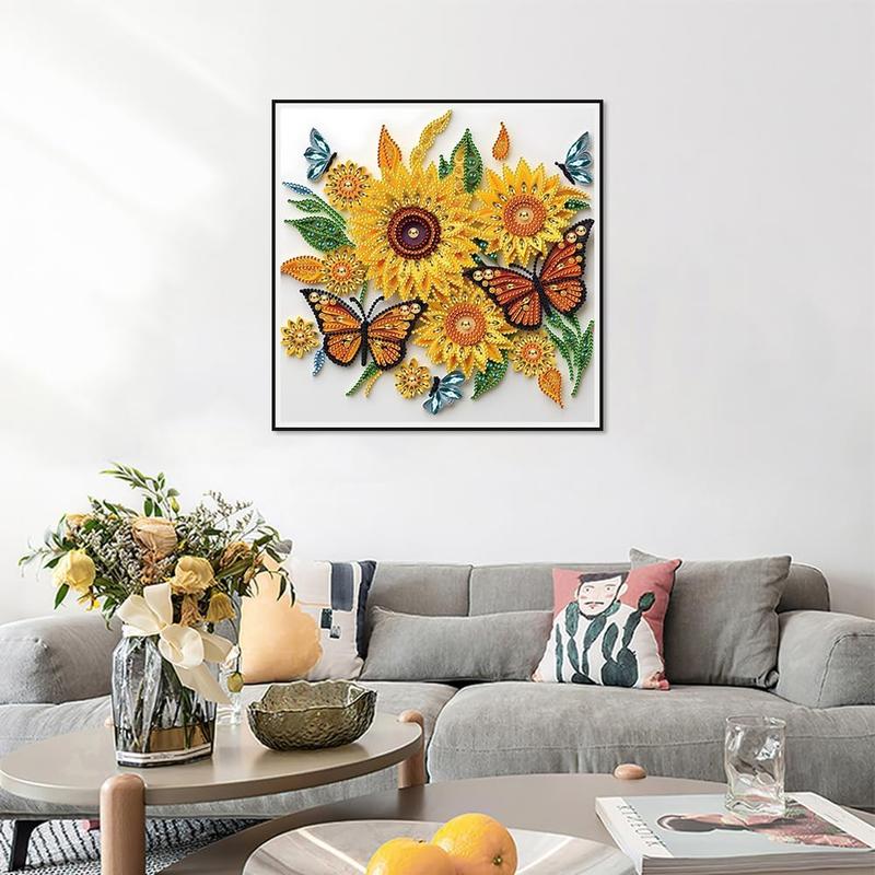 Diamond Painting Kits for Adults Sunflower, 5D Special Shape Diamond Art Kits for Beginners, Crystal Rhinestones Diamond Painting for Home Wall Decoration Gift 12×12inch, Butterfly