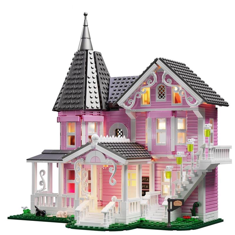 2024 Best Halloween Pink Mansion Building Blocks Set with LED Lighting, Piano Room, Kitchen, Attic, Bedroom, Living Room Included, Perfect Halloween & Christmas Toys and Gifts for Fans and Kids (1346 pcs)