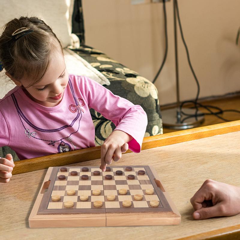 3-in-1 Travel Portable Wooden Folding Chess, Checkers and Backgammon Board Game Combo Set