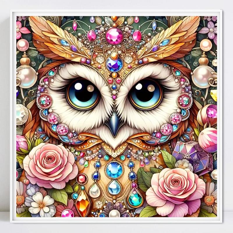 Owl & Flower Pattern DIY Diamond Art Painting Without Frame, DIY 5D Diamond Arts Painting Kit, Wall Art Decor For Home Living Room Bedroom