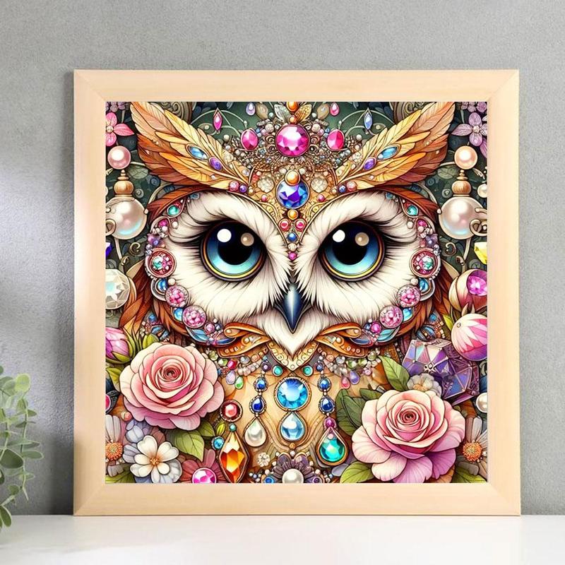 Owl & Flower Pattern DIY Diamond Art Painting Without Frame, DIY 5D Diamond Arts Painting Kit, Wall Art Decor For Home Living Room Bedroom