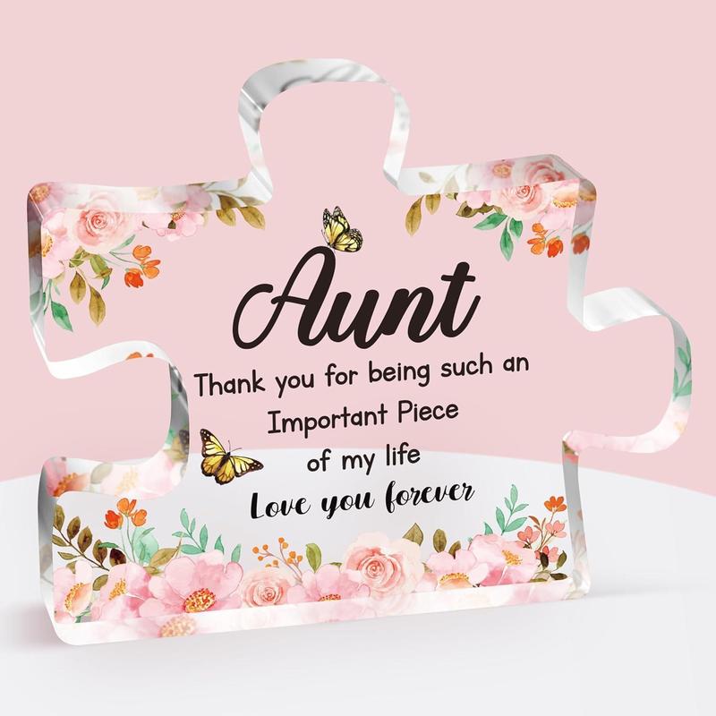 Aunt Gifts from Niece - Engraved Acrylic Block Puzzle Piece Decorations 3.9 x 3.3 inch - Delicate Aunt Birthday Gifts from Niece - Thanksgiving Birthday Christmas Gifts for Aunt Auntie, Ideas