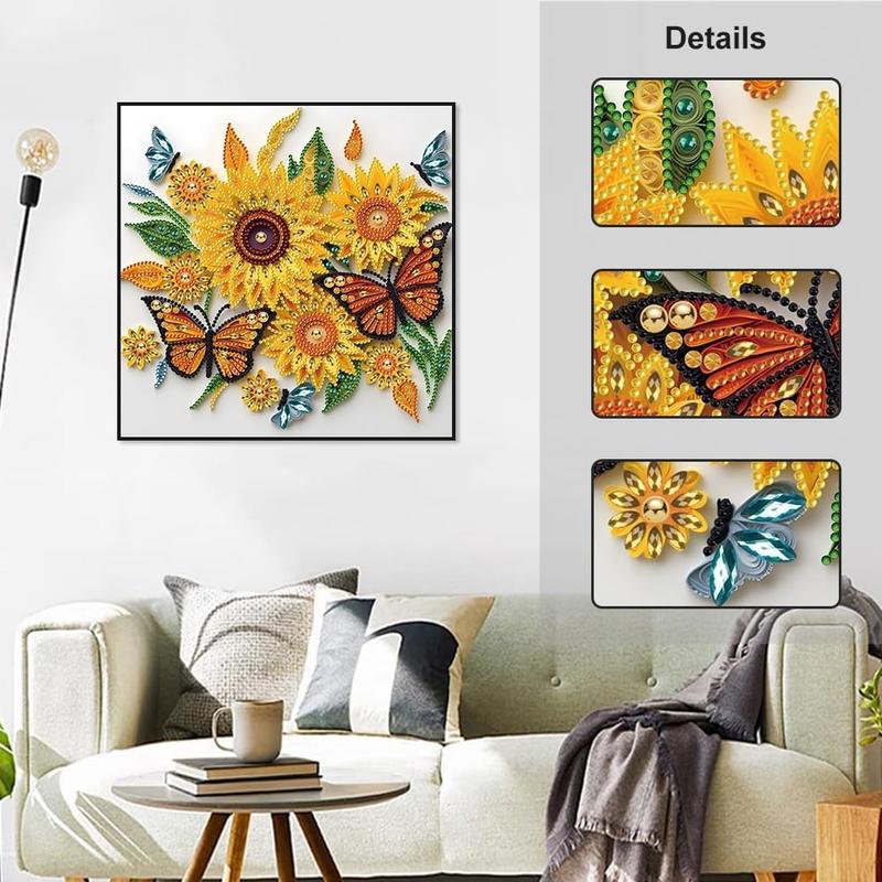 Diamond Painting Kits for Adults Sunflower, 5D Special Shape Diamond Art Kits for Beginners, Crystal Rhinestones Diamond Painting for Home Wall Decoration Gift 12×12inch, Butterfly