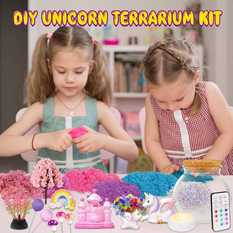 Unicorn Terrarium Crafts Kit for Kids-LED Night Light Up & Remote Unicorn Birthday Gifts Toys for Girls Ages5 6 7 8 9 10 Year Old-Christmas Gifts for Girls