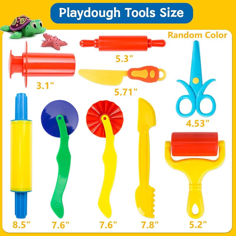 Playdough Tool Kit,9 Pcs Basic Play Dough Tools Starter Set for Kids Includes Cutters Roller, Rolling Pins, Safety Scissors,Dough Extruder,Plastic Knife