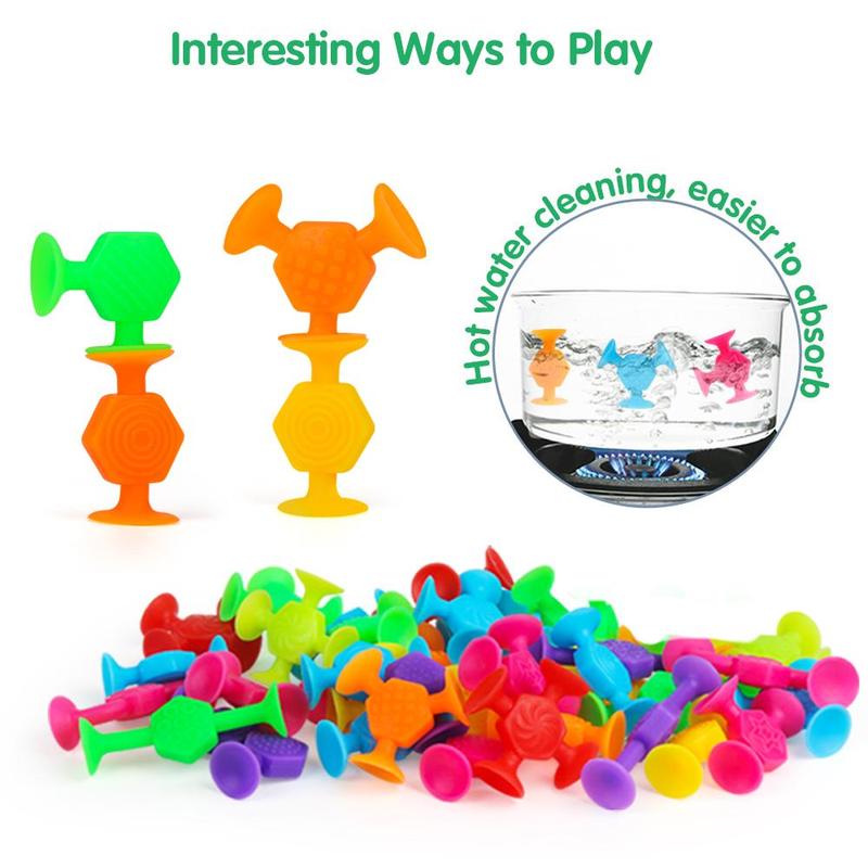 Random Color Suction Cup Building Blocks, 40pcs set Soft Silicone Mini Suction Cup Toy, Stress Relief Toy for Boys & Girls