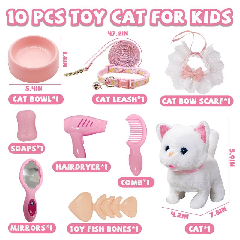 Pretend Play Plush Cat Toy, Walking Interactive Cat, Christmas Birthday Gift for Kids Boys Girls Children